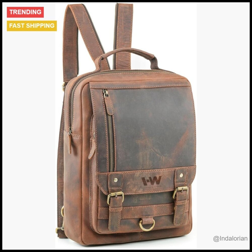 Convertible Leather Backpack Sling Bag Laptop Daypack Stylish Unisex Minimal